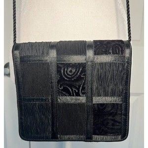 Black Square Velvet Purse Rope Cross Body Clutch Vintage Nordstrom twist stripes